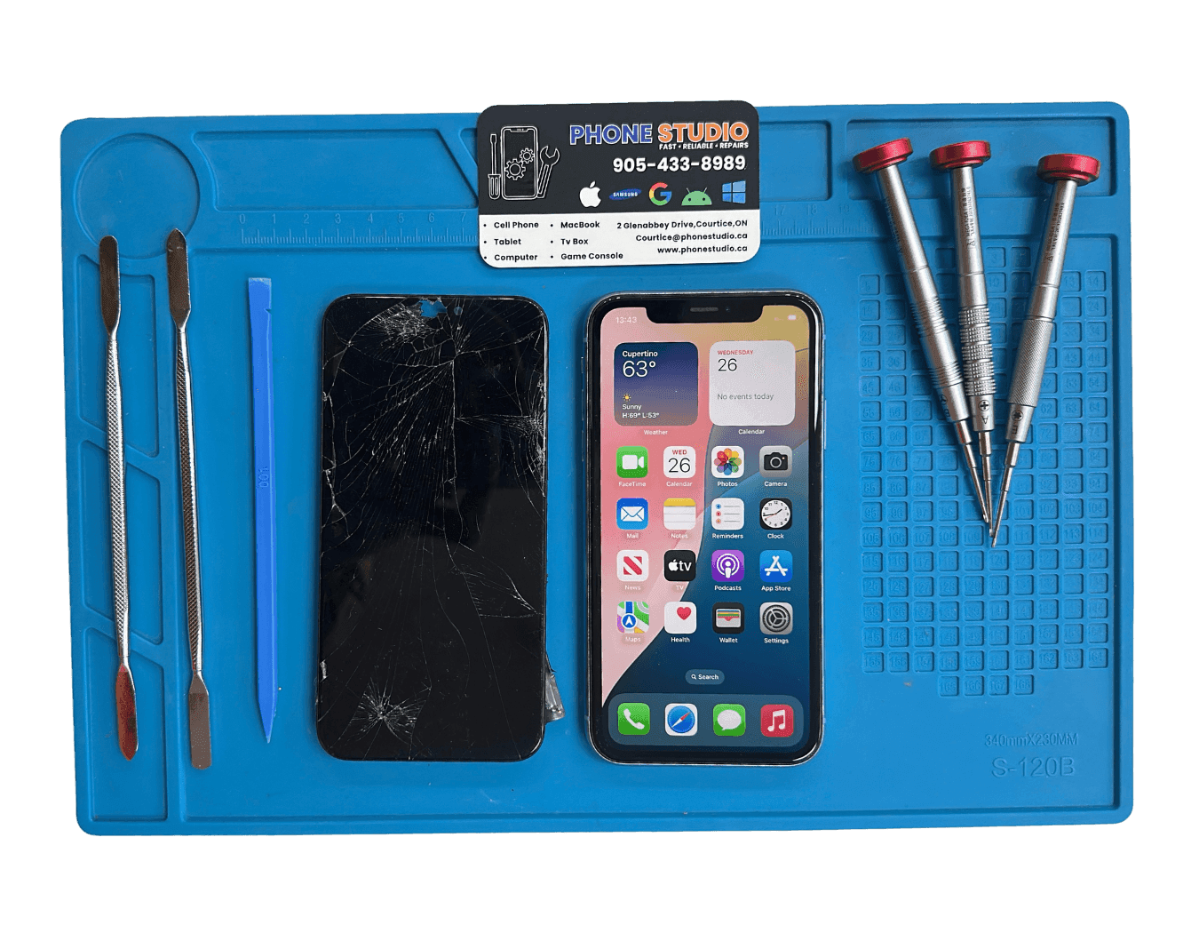 Google Pixel screen replacement on the Phone Studio bench in Courtice