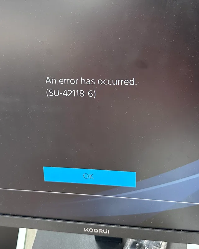 PS4 showing system software update error SU-42118-6 on the diagnosis bench at Phone Studio in Courtice