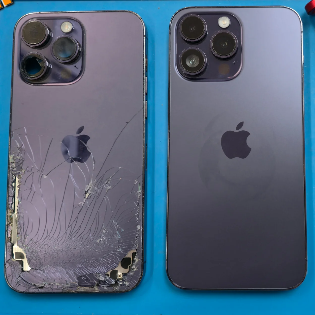 iPhone repair before and after showing back glass replacement at Phone Studio Courtice